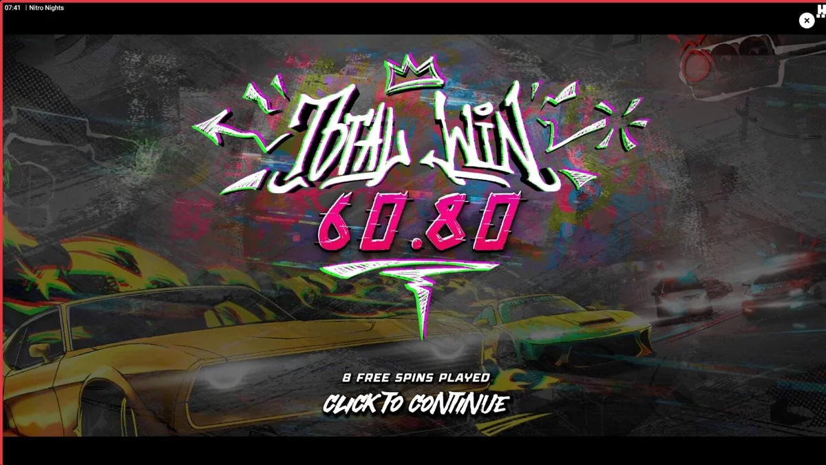 Tampilan visual neon dan mobil balap dalam slot Nitro Nights