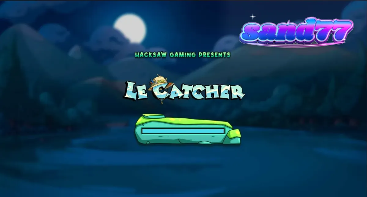 Rakun pemancing dalam slot Le Catcher dengan latar belakang perairan malam